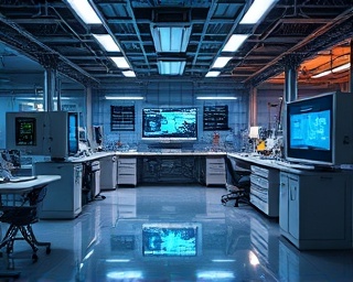 cutting-edge growth technology, tech lead instructing, improving systems, photorealistic, innovation lab with futuristic equipment, highly detailed, diagrams and holographic interfaces, 8K resolution, metallic colors, backlit LED lighting, shot with a 28mm lens